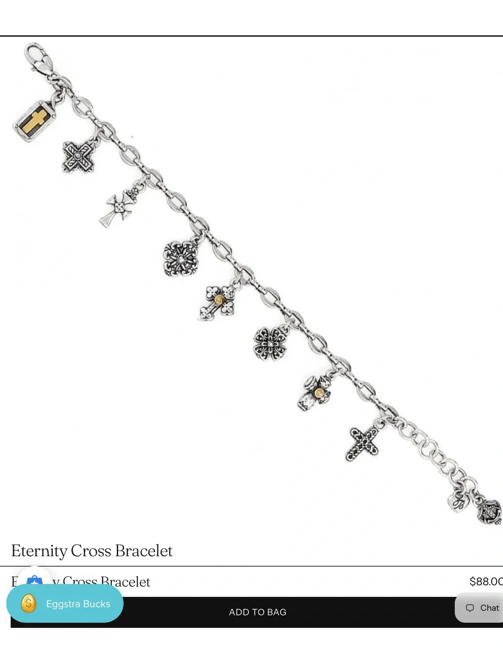 Brighton Eternity Crosses Charm Bracelet vintage Silverplate Two Tone 8.5”